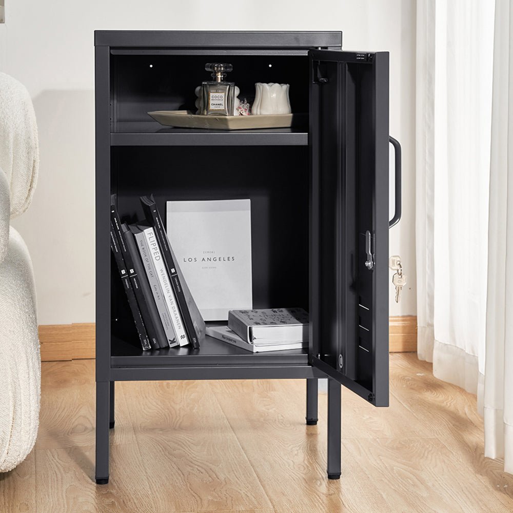 Lockable Metal Bedside Table Cabinet - Black - Furniture > Bedroom - Rivercity House & Home Co. (ABN 18 642 972 209) - Affordable Modern Furniture Australia