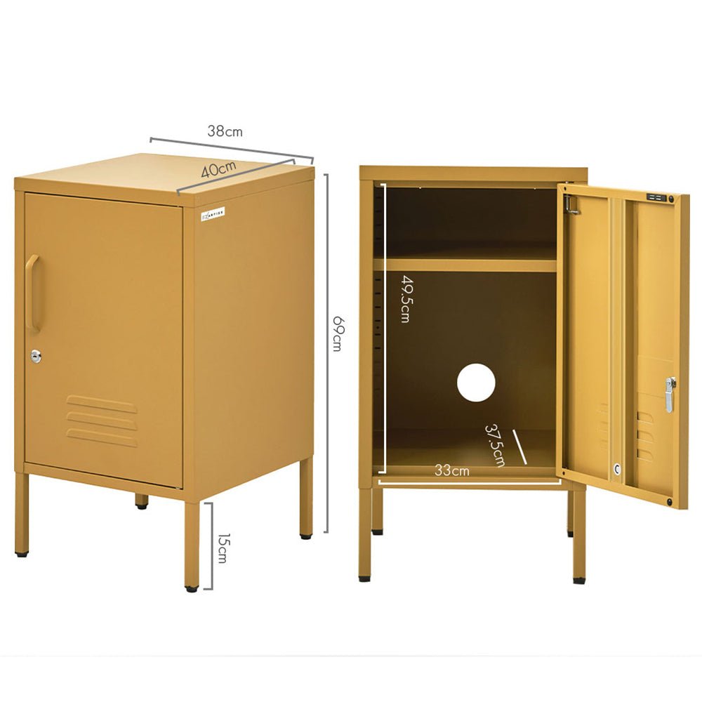 Lockable Metal Bedside Table Cabinet - Yellow - Furniture > Bedroom - Rivercity House & Home Co. (ABN 18 642 972 209) - Affordable Modern Furniture Australia