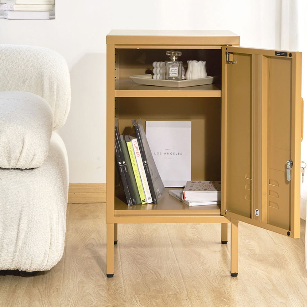 Lockable Metal Bedside Table Cabinet - Yellow - Furniture > Bedroom - Rivercity House & Home Co. (ABN 18 642 972 209) - Affordable Modern Furniture Australia