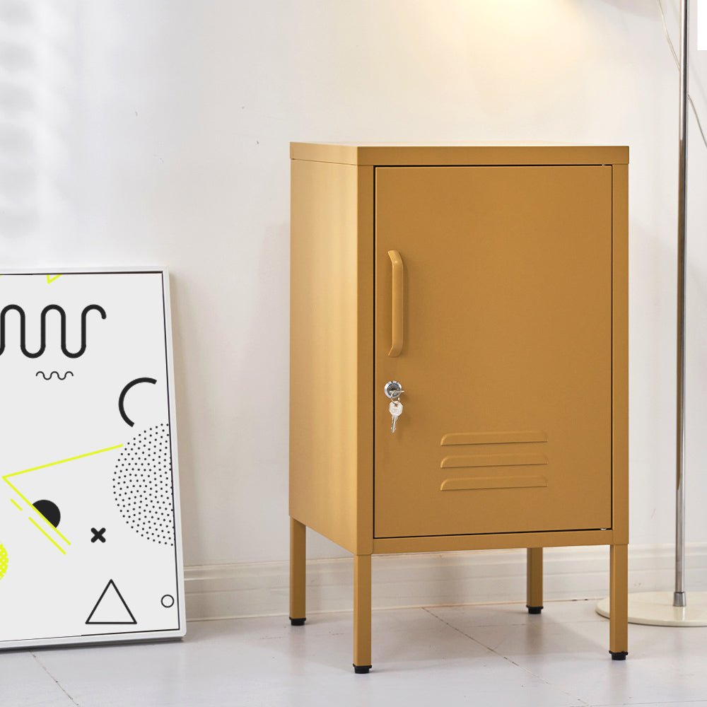 Lockable Metal Bedside Table Cabinet - Yellow - Furniture > Bedroom - Rivercity House & Home Co. (ABN 18 642 972 209) - Affordable Modern Furniture Australia
