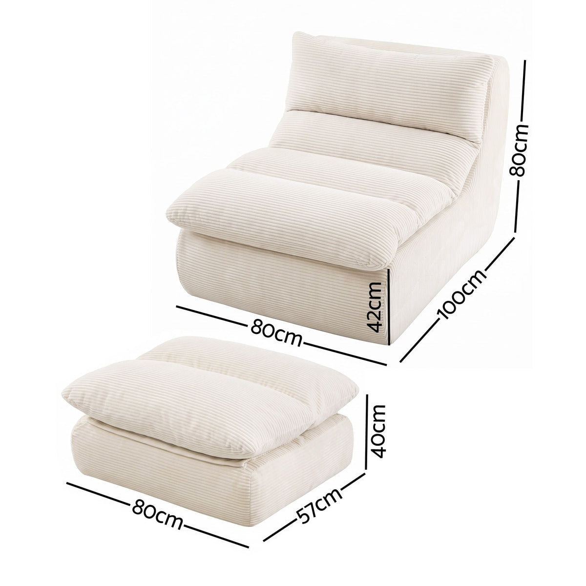 Lounge Chair and Ottoman Single Sofa Couch Boneless Corduroy Chaise Footrest - Furniture > Sofas > Sofas & Sofa Beds - Rivercity House & Home Co. (ABN 18 642 972 209) - Affordable Modern Furniture Australia