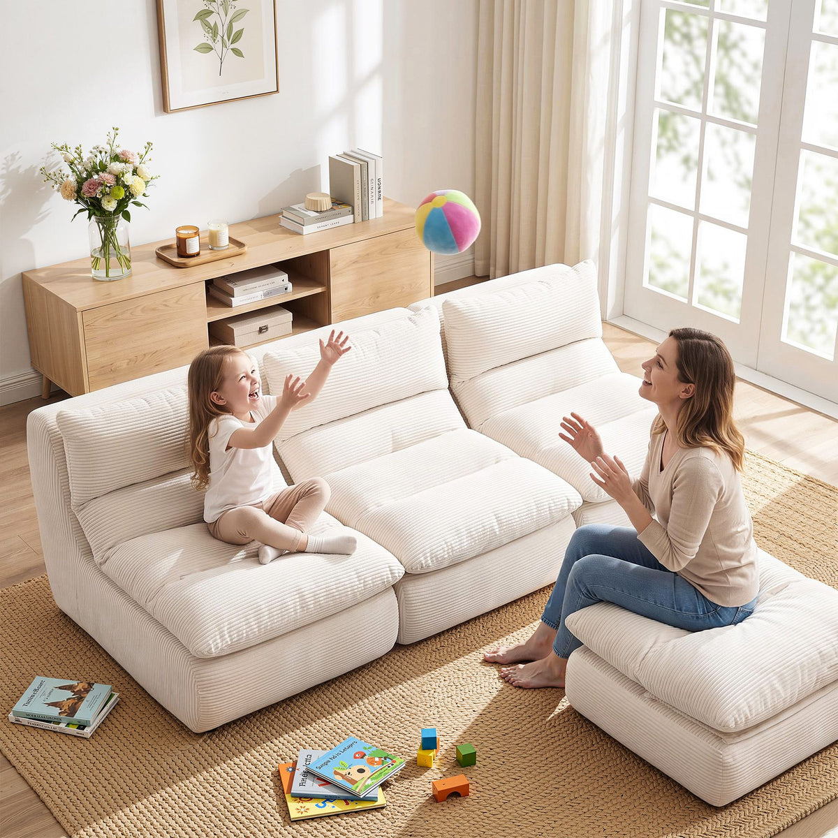 Lounge Chair and Ottoman Single Sofa Couch Boneless Corduroy Chaise Footrest - Furniture > Sofas > Sofas & Sofa Beds - Rivercity House & Home Co. (ABN 18 642 972 209) - Affordable Modern Furniture Australia