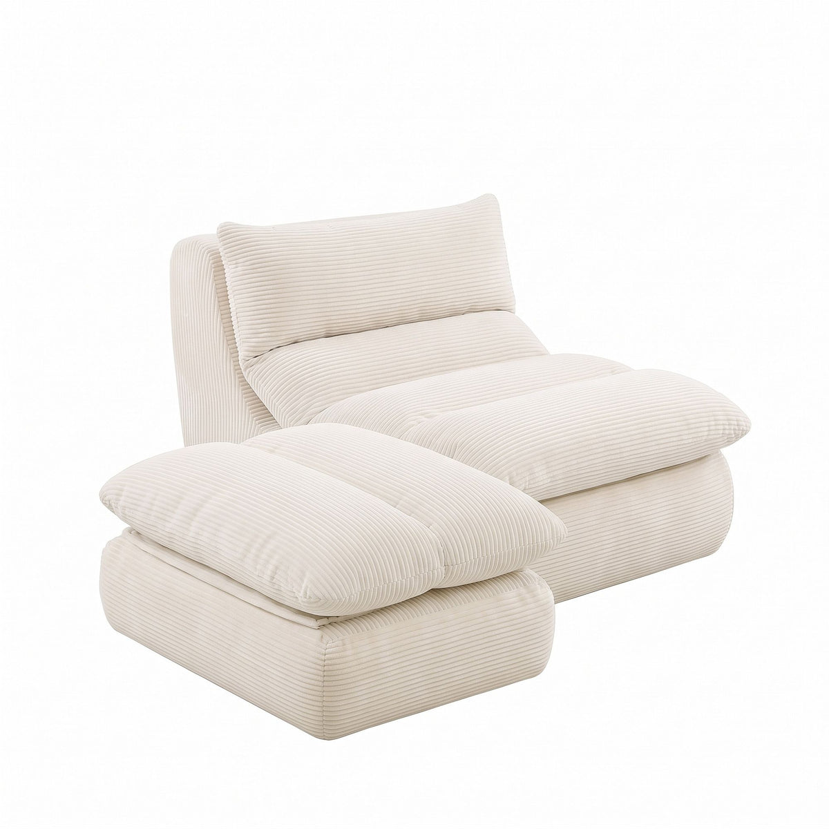 Lounge Chair and Ottoman Single Sofa Couch Boneless Corduroy Chaise Footrest - Furniture > Sofas > Sofas & Sofa Beds - Rivercity House & Home Co. (ABN 18 642 972 209) - Affordable Modern Furniture Australia