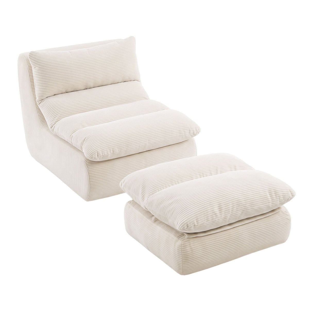 Lounge Chair and Ottoman Single Sofa Couch Boneless Corduroy Chaise Footrest - Furniture > Sofas > Sofas & Sofa Beds - Rivercity House & Home Co. (ABN 18 642 972 209) - Affordable Modern Furniture Australia