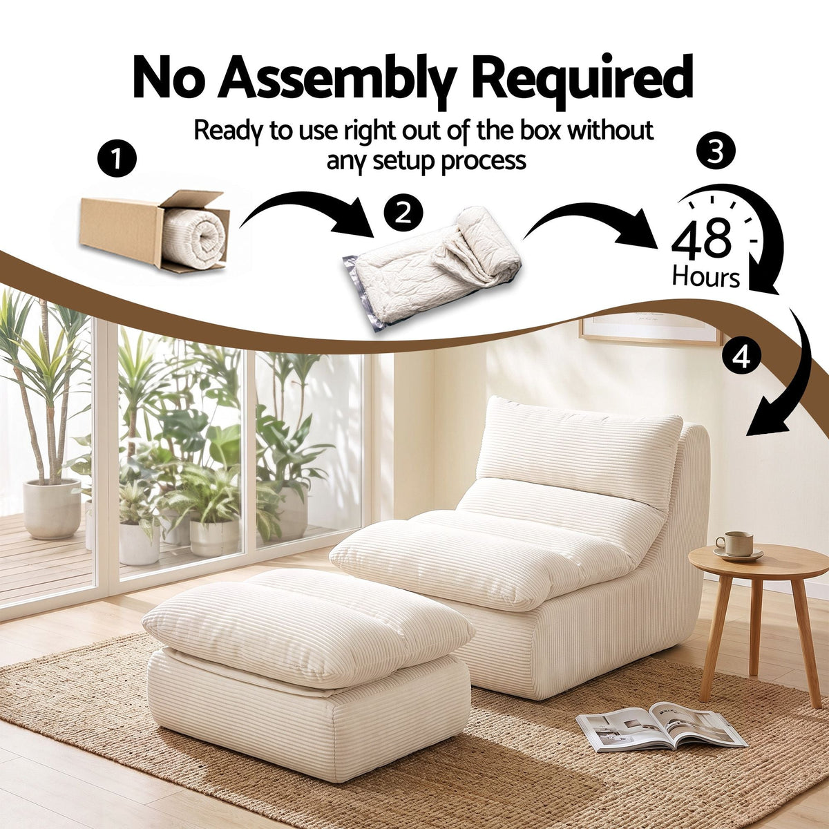 Lounge Chair and Ottoman Single Sofa Couch Boneless Corduroy Chaise Footrest - Furniture > Sofas > Sofas & Sofa Beds - Rivercity House & Home Co. (ABN 18 642 972 209) - Affordable Modern Furniture Australia