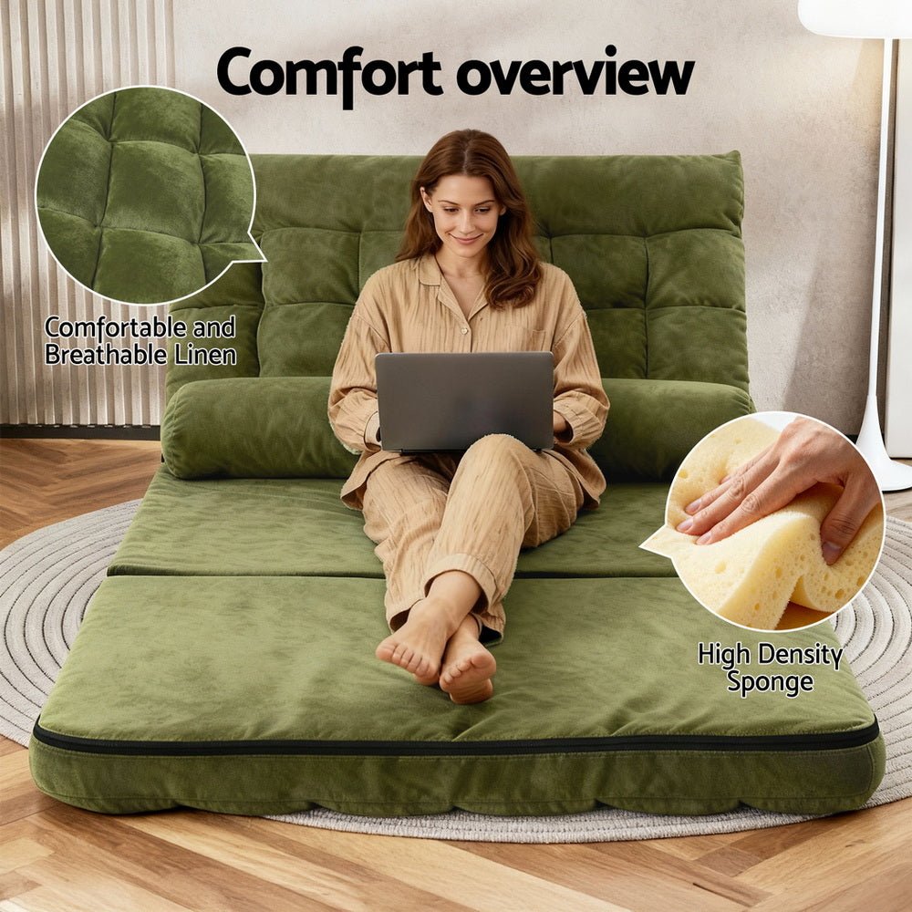 Lounge Sofa Bed 2 seater Green Fabric - Furniture > Bar Stools & Chairs > Arm Chairs & Recliners - Rivercity House & Home Co. (ABN 18 642 972 209) - Affordable Modern Furniture Australia