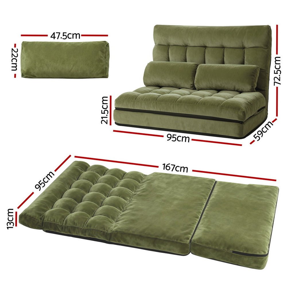 Lounge Sofa Bed 2 seater Green Fabric - Furniture > Bar Stools & Chairs > Arm Chairs & Recliners - Rivercity House & Home Co. (ABN 18 642 972 209) - Affordable Modern Furniture Australia