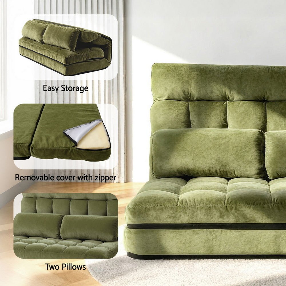 Lounge Sofa Bed 2 seater Green Fabric - Furniture > Bar Stools & Chairs > Arm Chairs & Recliners - Rivercity House & Home Co. (ABN 18 642 972 209) - Affordable Modern Furniture Australia
