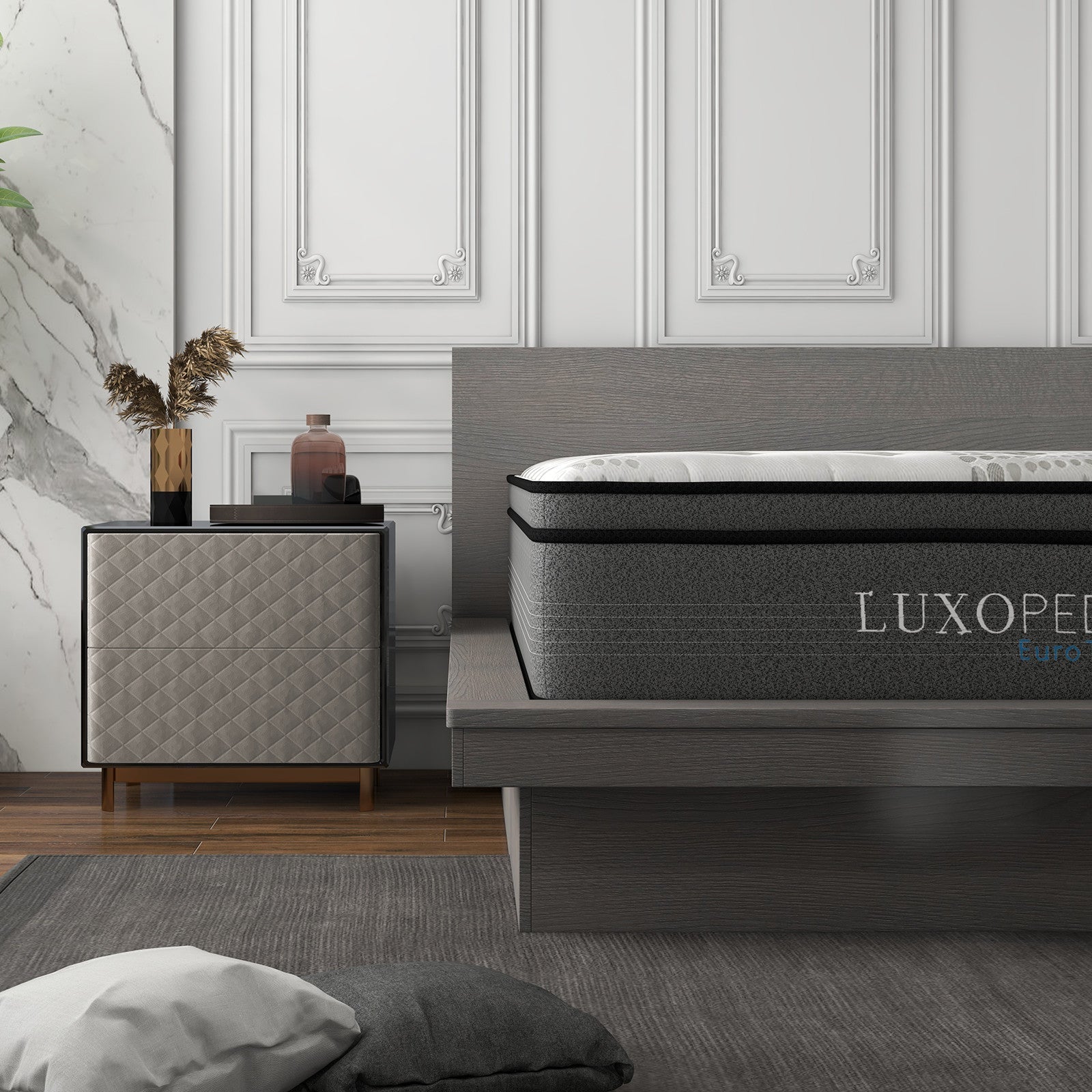 Luxopedic 32CM 5 - Zone Pocket Spring Euro Top Memory Foam Mattress Medium Firm - White Grey - Rivercity House & Home Co. (ABN 18 642 972 209) - Affordable Modern Furniture Australia