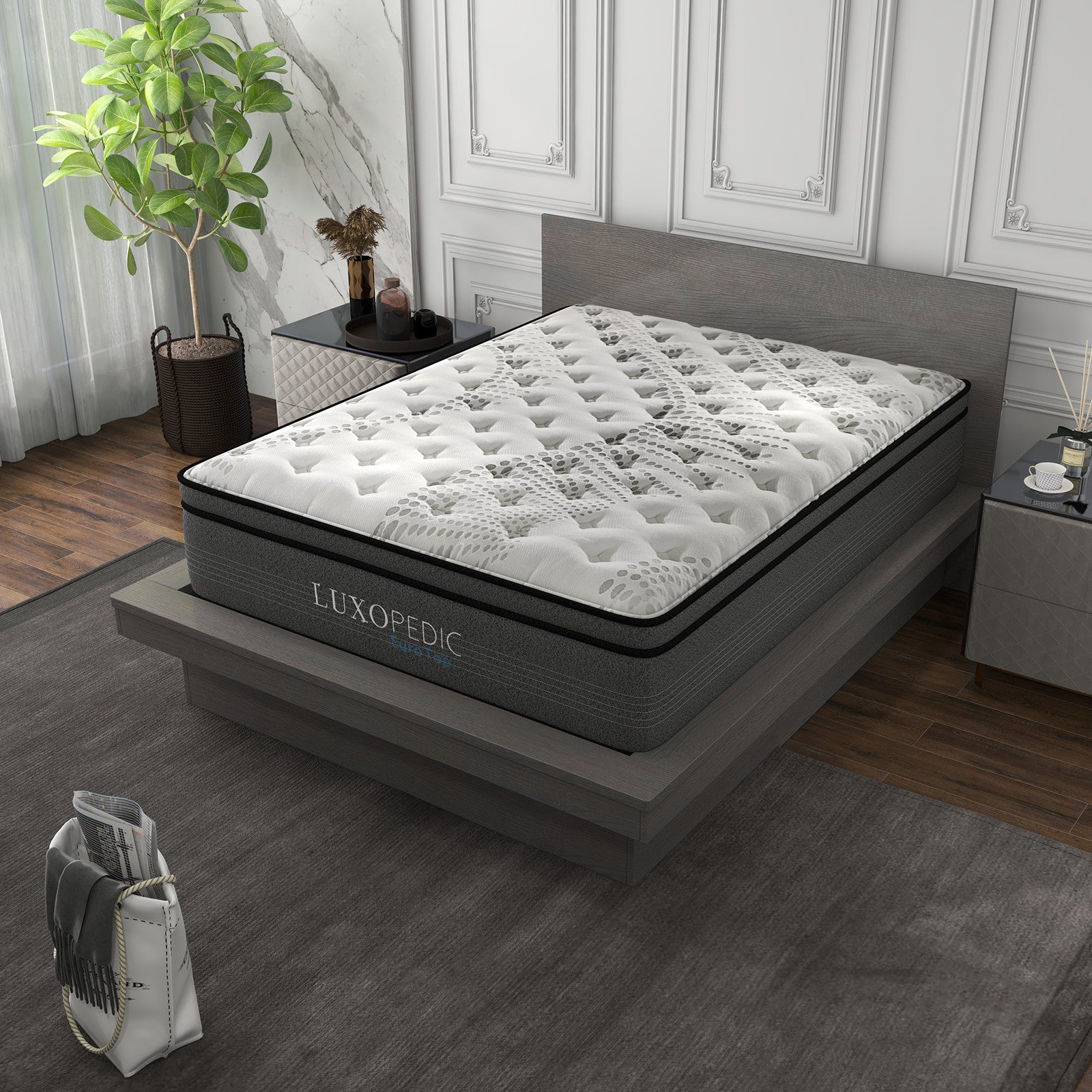 Luxopedic 32CM 5 - Zone Pocket Spring Euro Top Memory Foam Mattress Medium Firm - White Grey - Rivercity House & Home Co. (ABN 18 642 972 209) - Affordable Modern Furniture Australia