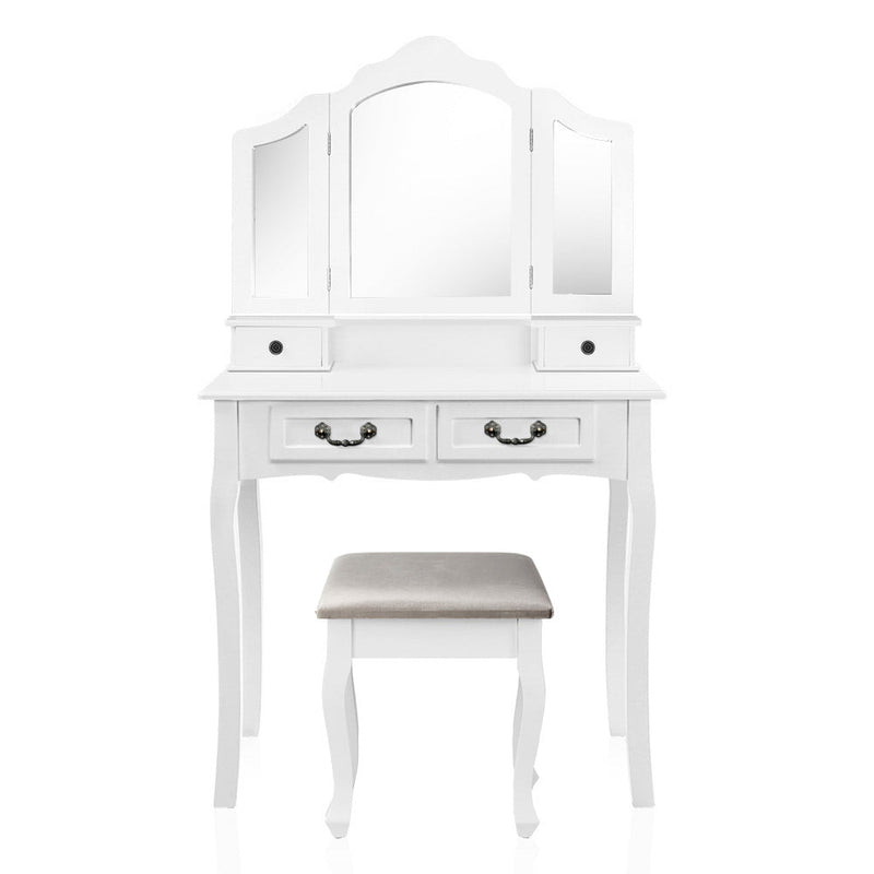 Luxury Dressing Table with 3 Mirrors (White) - Rivercity House & Home Co. (ABN 18 642 972 209) - Affordable Modern Furniture Australia