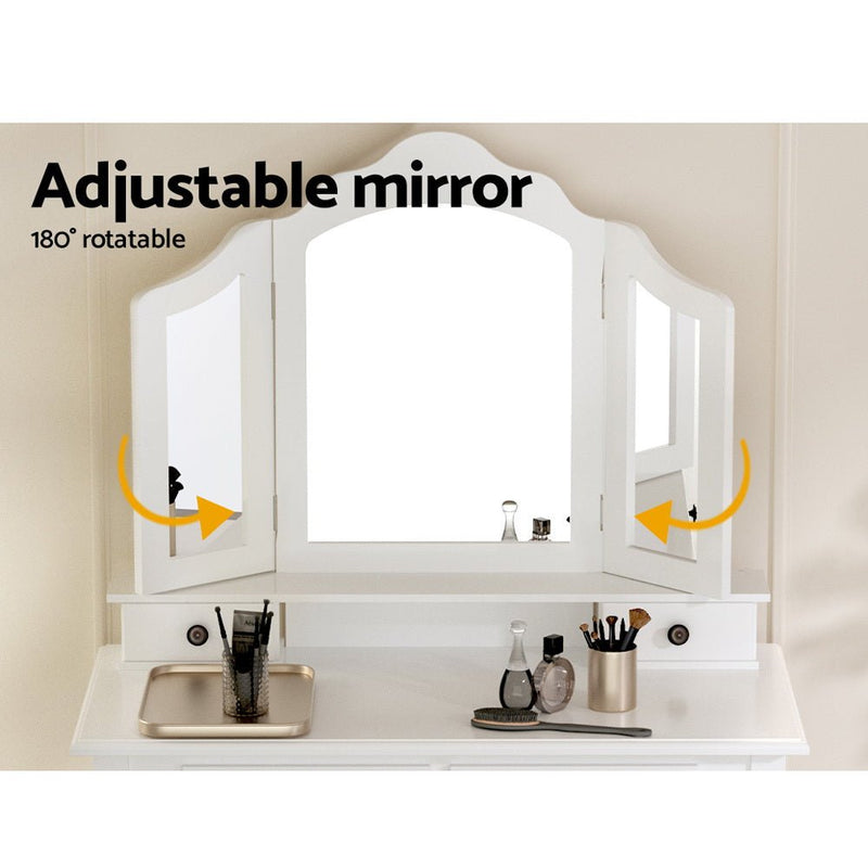 Luxury Dressing Table with 3 Mirrors (White) - Rivercity House & Home Co. (ABN 18 642 972 209) - Affordable Modern Furniture Australia