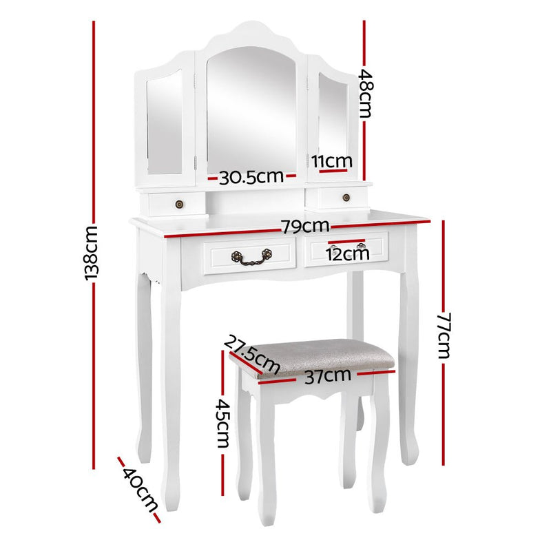 Luxury Dressing Table with 3 Mirrors (White) - Rivercity House & Home Co. (ABN 18 642 972 209) - Affordable Modern Furniture Australia