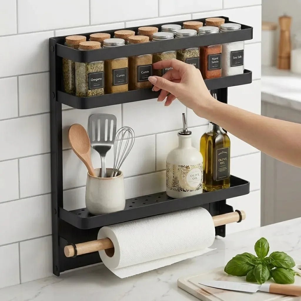 Magnetic 2 Tier Refrigerator Spice Rack Fridge Organiser - Black - Home & Garden > Kitchenware > Food Storage - Rivercity House & Home Co. (ABN 18 642 972 209) - Affordable Modern Furniture Australia