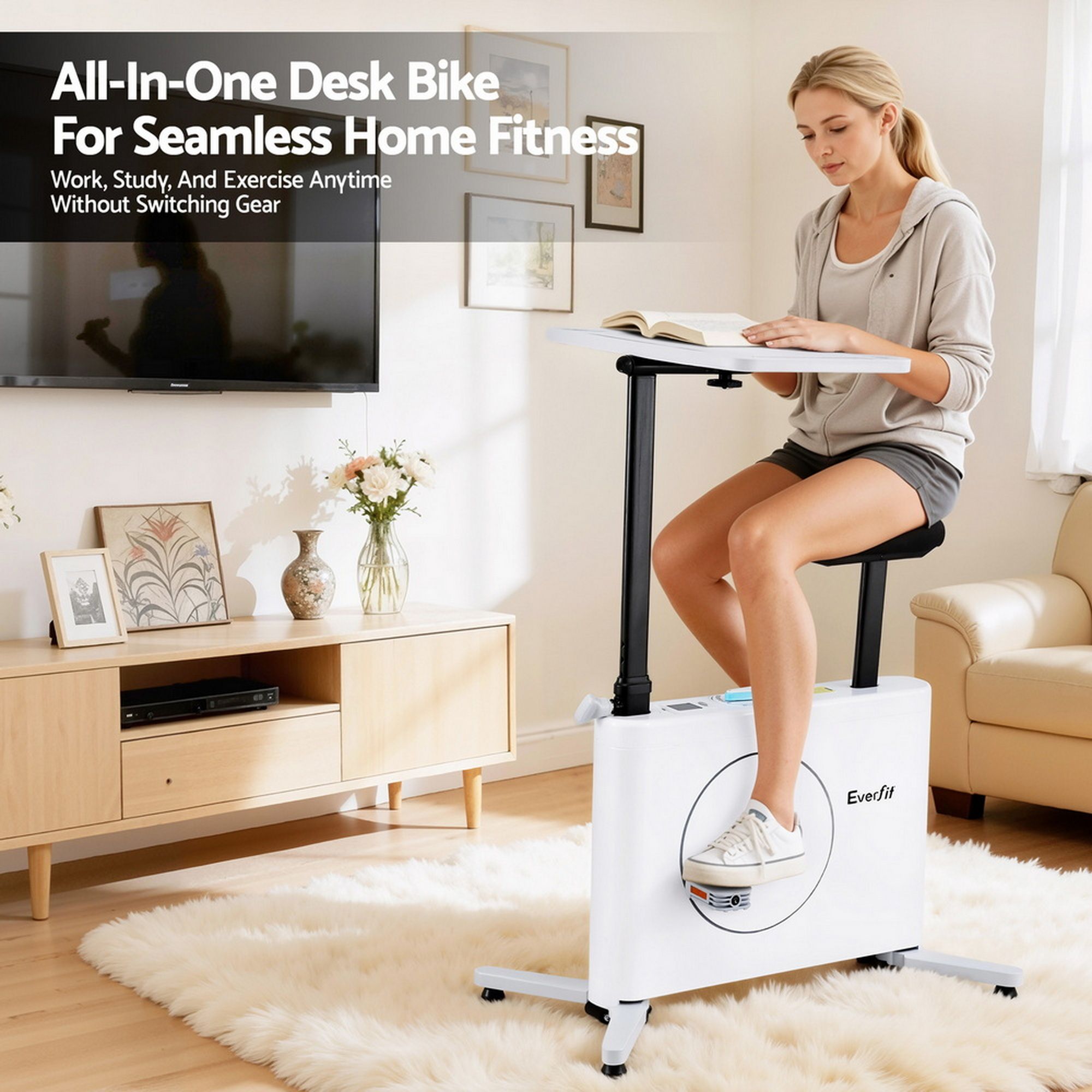 Magnetic Desk Exercise Bike with Tabletop for Home Workout - Black - Sports & Fitness > Exercise, Gym & Fitness > Exercise Bikes - Rivercity House & Home Co. (ABN 18 642 972 209) - Affordable Modern Furniture Australia