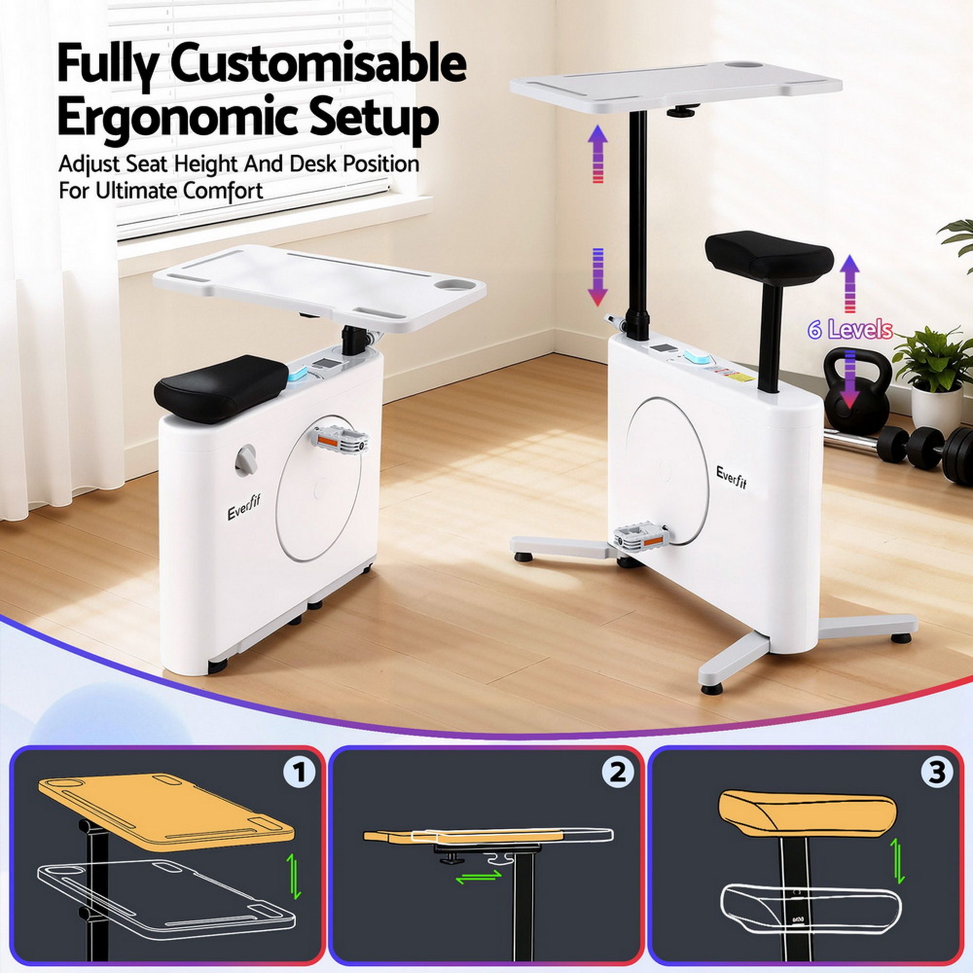 Magnetic Desk Exercise Bike with Tabletop for Home Workout - Black - Sports & Fitness > Exercise, Gym & Fitness > Exercise Bikes - Rivercity House & Home Co. (ABN 18 642 972 209) - Affordable Modern Furniture Australia