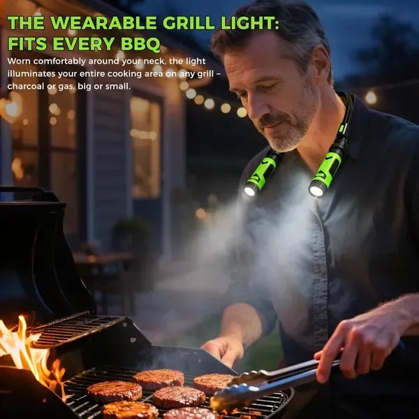 Magnetic LED Neck-Mounted BBQ Grill Light with Detachable Spotlights for Outdoor Cooking - Black and Green - Home & Garden > BBQ > BBQs & Accessories - Rivercity House & Home Co. (ABN 18 642 972 209) - Affordable Modern Furniture Australia