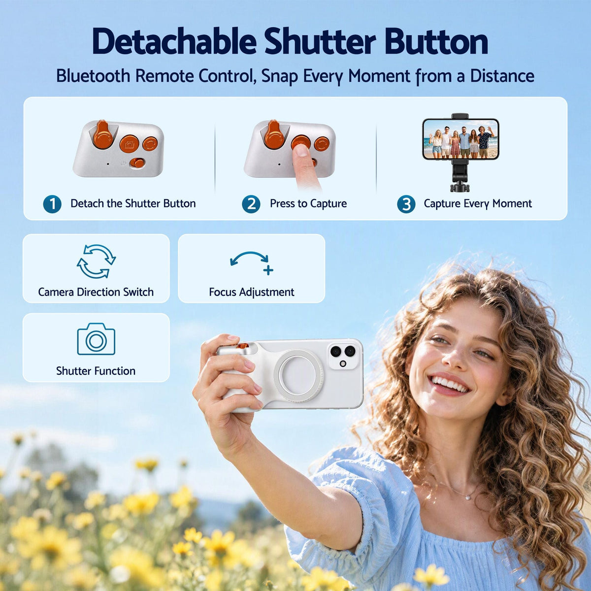 Magnetic Phone Camera Grip with Ergonomic Handle and Detachable Bluetooth Remote - Audio & Video > Photography > Camera Accessories - Rivercity House & Home Co. (ABN 18 642 972 209) - Affordable Modern Furniture Australia