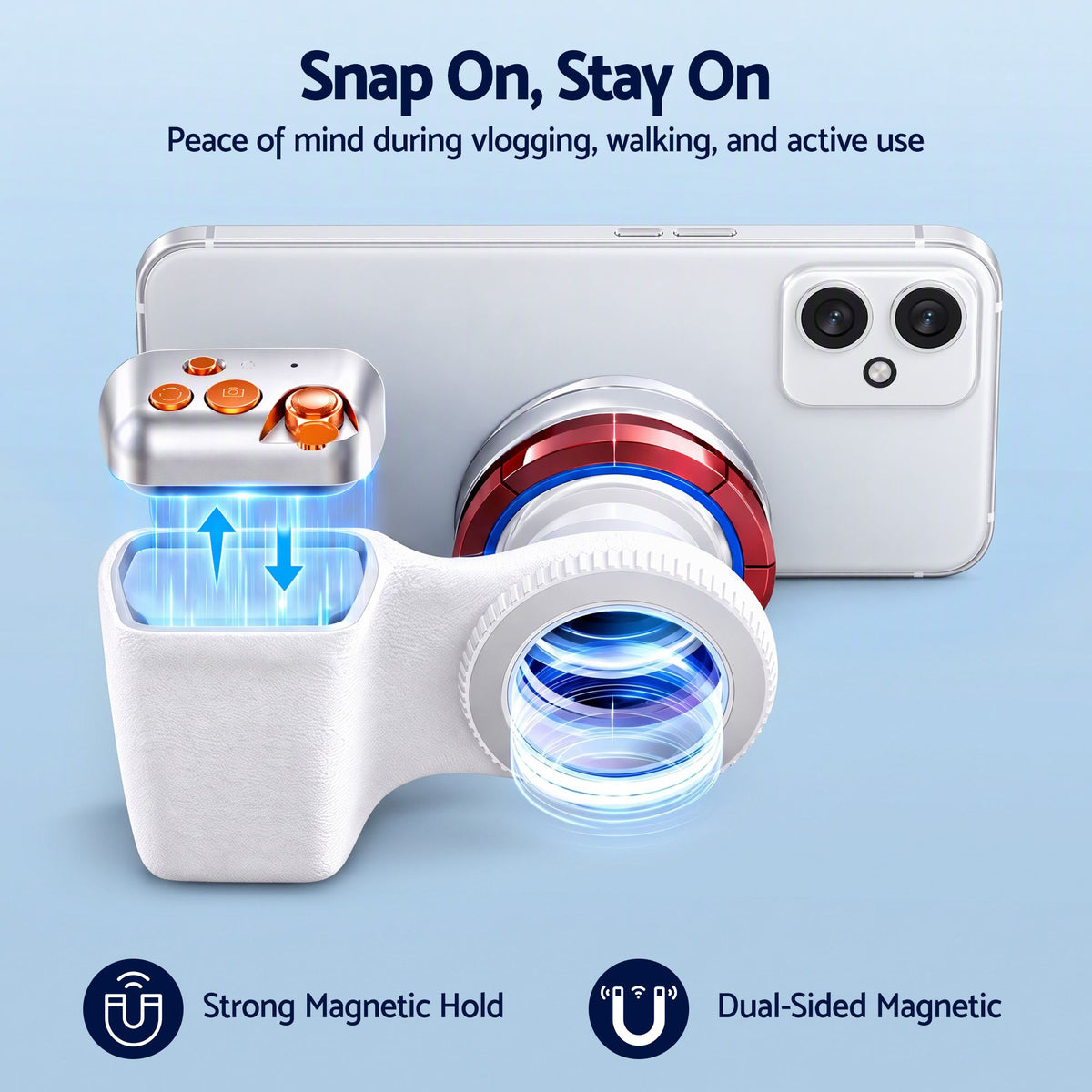 Magnetic Phone Camera Grip with Ergonomic Handle and Detachable Bluetooth Remote - Audio & Video > Photography > Camera Accessories - Rivercity House & Home Co. (ABN 18 642 972 209) - Affordable Modern Furniture Australia