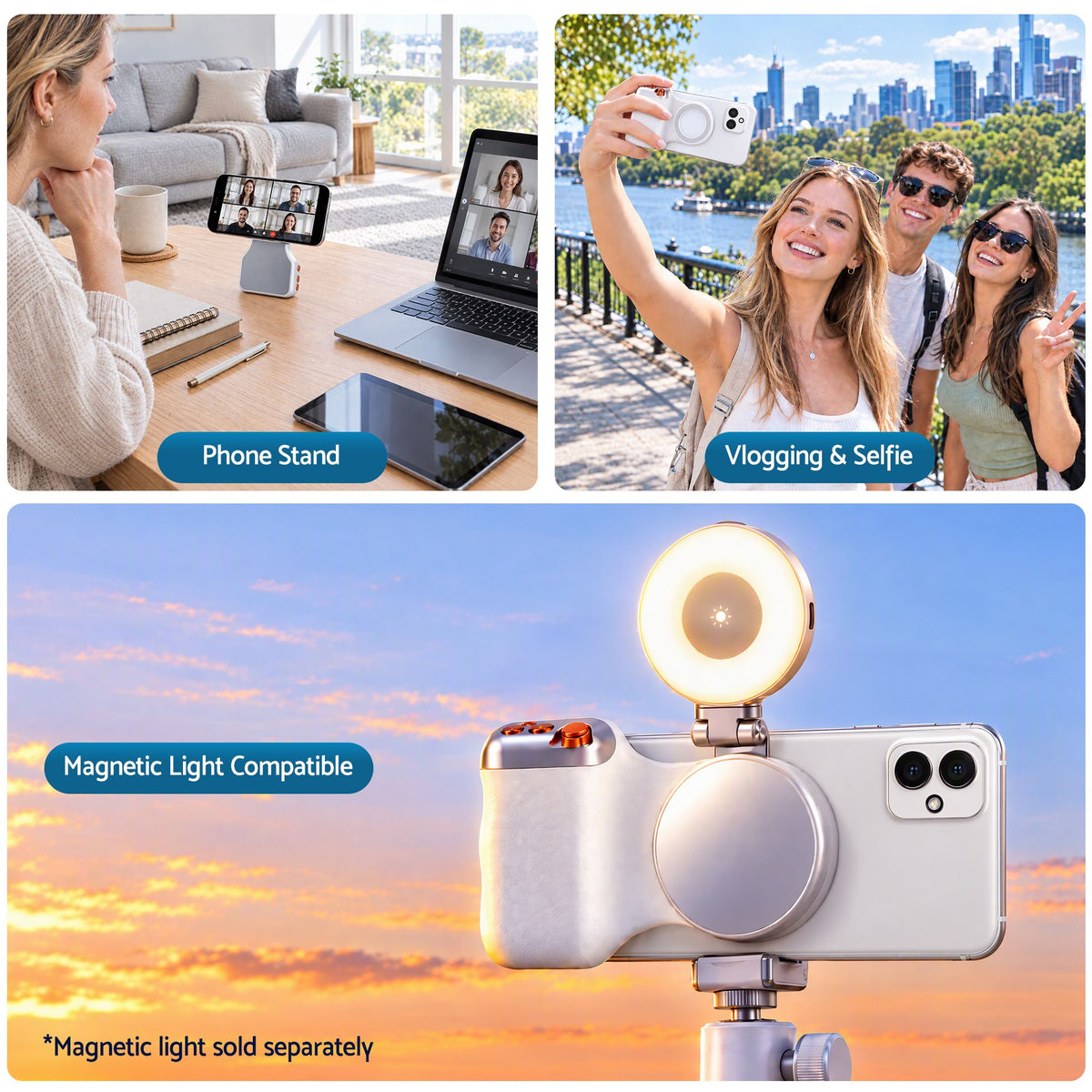 Magnetic Phone Camera Grip with Ergonomic Handle and Detachable Bluetooth Remote - Audio & Video > Photography > Camera Accessories - Rivercity House & Home Co. (ABN 18 642 972 209) - Affordable Modern Furniture Australia