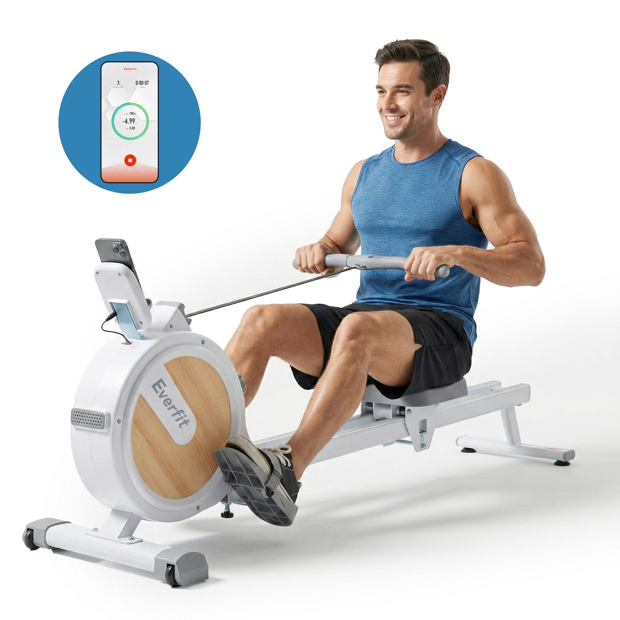 Magnetic Rowing Machine for Home with App Compatibility and Quiet Operation - White - Sports & Fitness > Exercise, Gym & Fitness > Gym Equipment & Accessories - Rivercity House & Home Co. (ABN 18 642 972 209) - Affordable Modern Furniture Australia