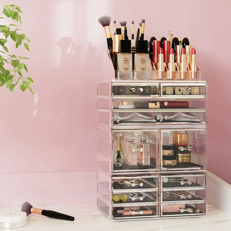 Makeup Case Acrylic Cosmetic Organizer Storage Box Jewellery Holder - Health & Beauty > Makeup Mirrors - Rivercity House & Home Co. (ABN 18 642 972 209) - Affordable Modern Furniture Australia