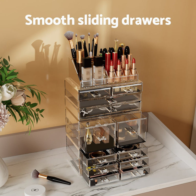 Makeup Case Acrylic Cosmetic Organizer Storage Box Jewellery Holder - Health & Beauty > Makeup Mirrors - Rivercity House & Home Co. (ABN 18 642 972 209) - Affordable Modern Furniture Australia