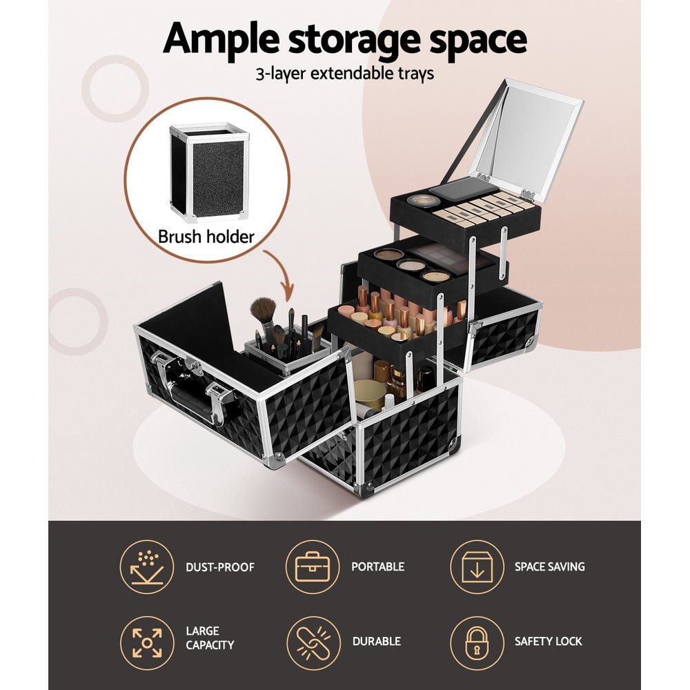 Makeup Case Beauty Organiser Bag Travel Large Cosmetic Storage Portable - Health & Beauty > Cosmetic Storage > Cosmetic & Toiletry Bags - Rivercity House & Home Co. (ABN 18 642 972 209) - Affordable Modern Furniture Australia