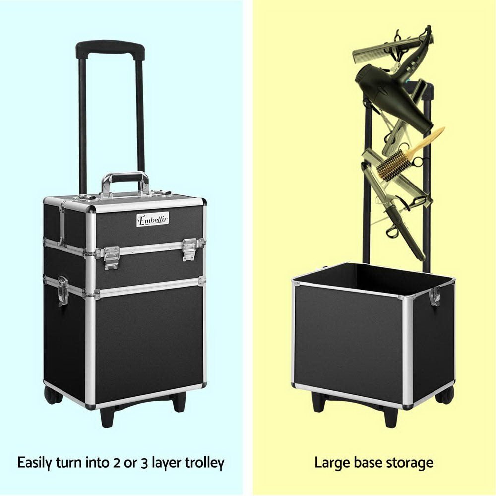 Makeup Case Beauty Trolley Cosmetic Organiser Box Travel Wheels Black - Health & Beauty > Cosmetic Storage > Makeup Organisation & Storage - Rivercity House & Home Co. (ABN 18 642 972 209) - Affordable Modern Furniture Australia