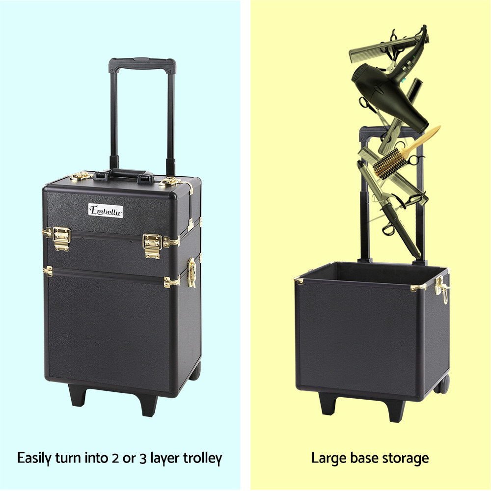 Makeup Case Beauty Trolley Cosmetic Organiser Box Travel Wheels Gold - Health & Beauty > Cosmetic Storage > Makeup Organisation & Storage - Rivercity House & Home Co. (ABN 18 642 972 209) - Affordable Modern Furniture Australia