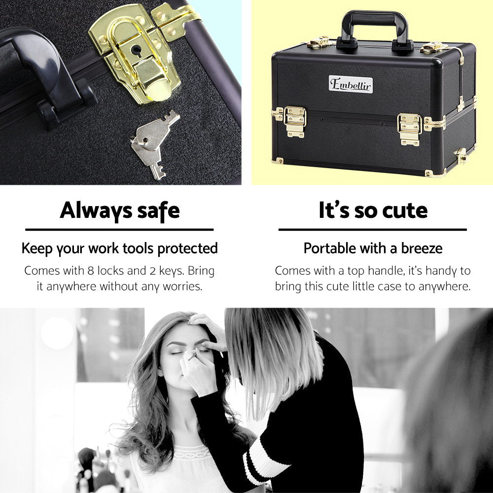 Makeup Case Beauty Trolley Cosmetic Organiser Box Travel Wheels Gold - Health & Beauty > Cosmetic Storage > Makeup Organisation & Storage - Rivercity House & Home Co. (ABN 18 642 972 209) - Affordable Modern Furniture Australia