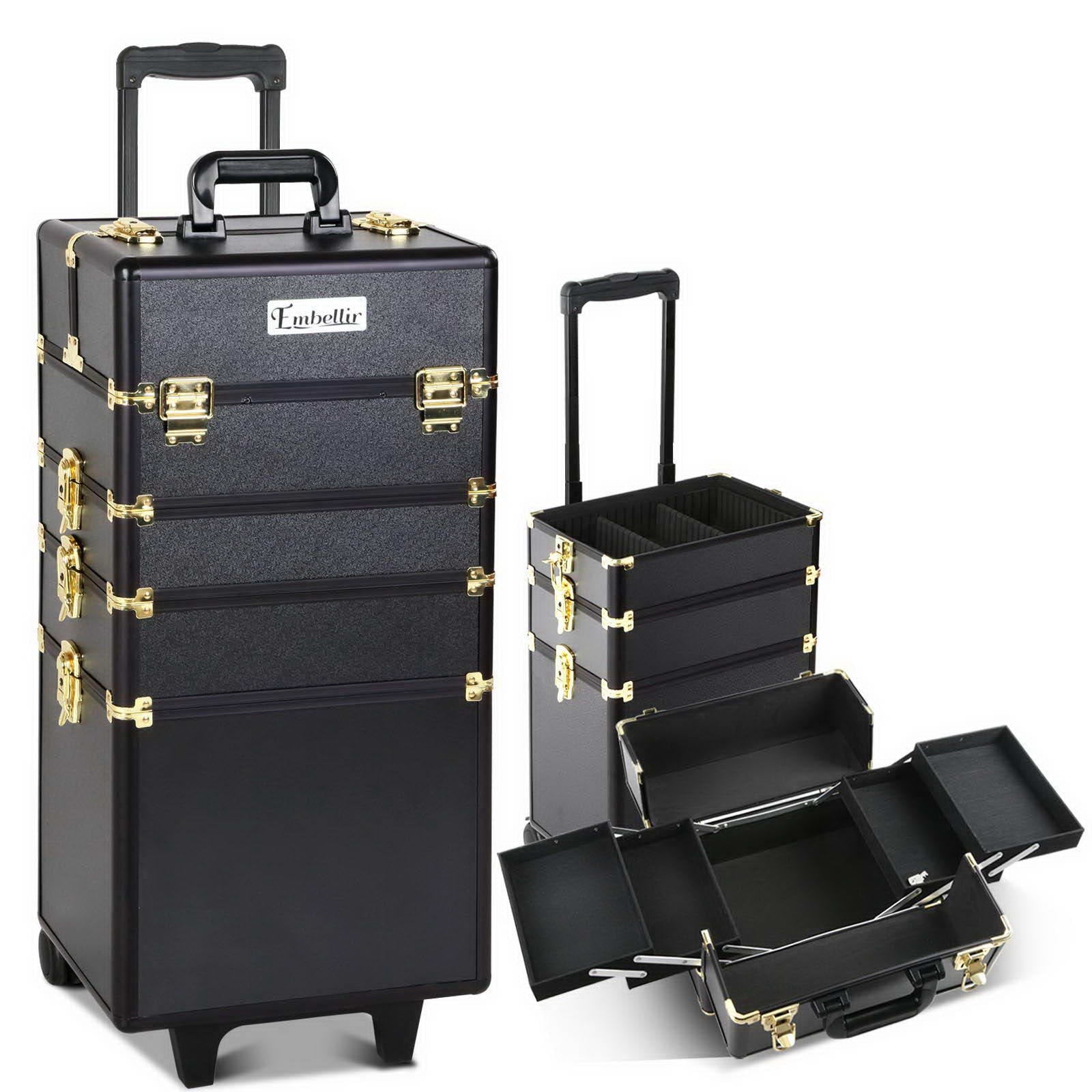 Makeup Case Beauty Trolley Cosmetic Organiser Box Travel Wheels Gold - Health & Beauty > Cosmetic Storage > Makeup Organisation & Storage - Rivercity House & Home Co. (ABN 18 642 972 209) - Affordable Modern Furniture Australia