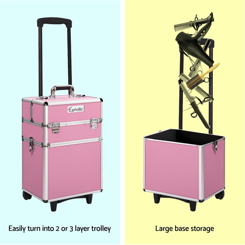 Makeup Case Beauty Trolley Cosmetic Organiser Box Travel Wheels Pink - Health & Beauty > Cosmetic Storage > Makeup Organisation & Storage - Rivercity House & Home Co. (ABN 18 642 972 209) - Affordable Modern Furniture Australia