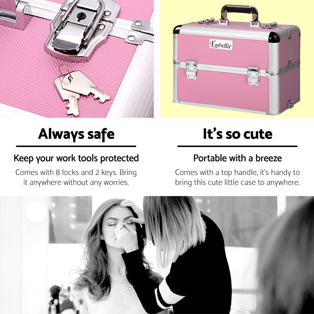 Makeup Case Beauty Trolley Cosmetic Organiser Box Travel Wheels Pink - Health & Beauty > Cosmetic Storage > Makeup Organisation & Storage - Rivercity House & Home Co. (ABN 18 642 972 209) - Affordable Modern Furniture Australia