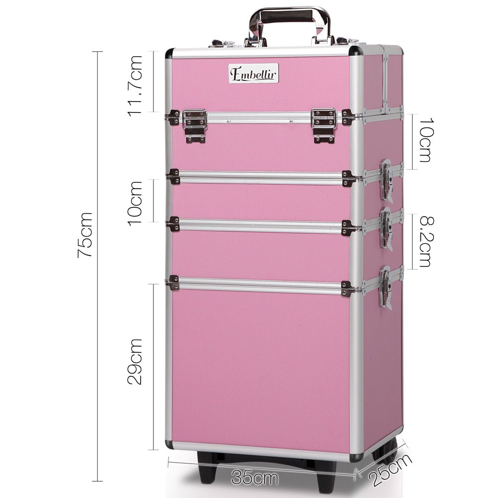 Makeup Case Beauty Trolley Cosmetic Organiser Box Travel Wheels Pink - Health & Beauty > Cosmetic Storage > Makeup Organisation & Storage - Rivercity House & Home Co. (ABN 18 642 972 209) - Affordable Modern Furniture Australia