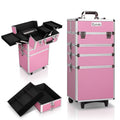 Makeup Trolley Case with Wheels and Organiser Box - Pink