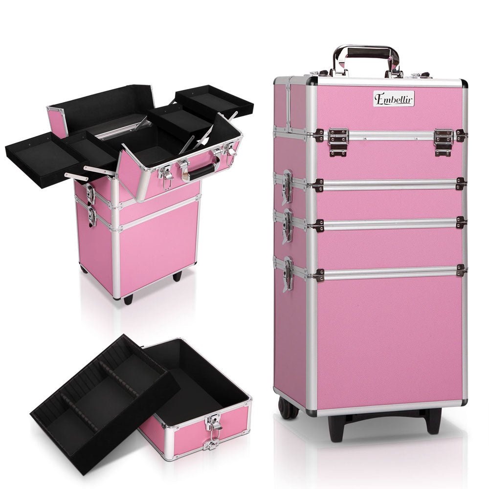 Makeup Case Beauty Trolley Cosmetic Organiser Box Travel Wheels Pink - Health & Beauty > Cosmetic Storage > Makeup Organisation & Storage - Rivercity House & Home Co. (ABN 18 642 972 209) - Affordable Modern Furniture Australia