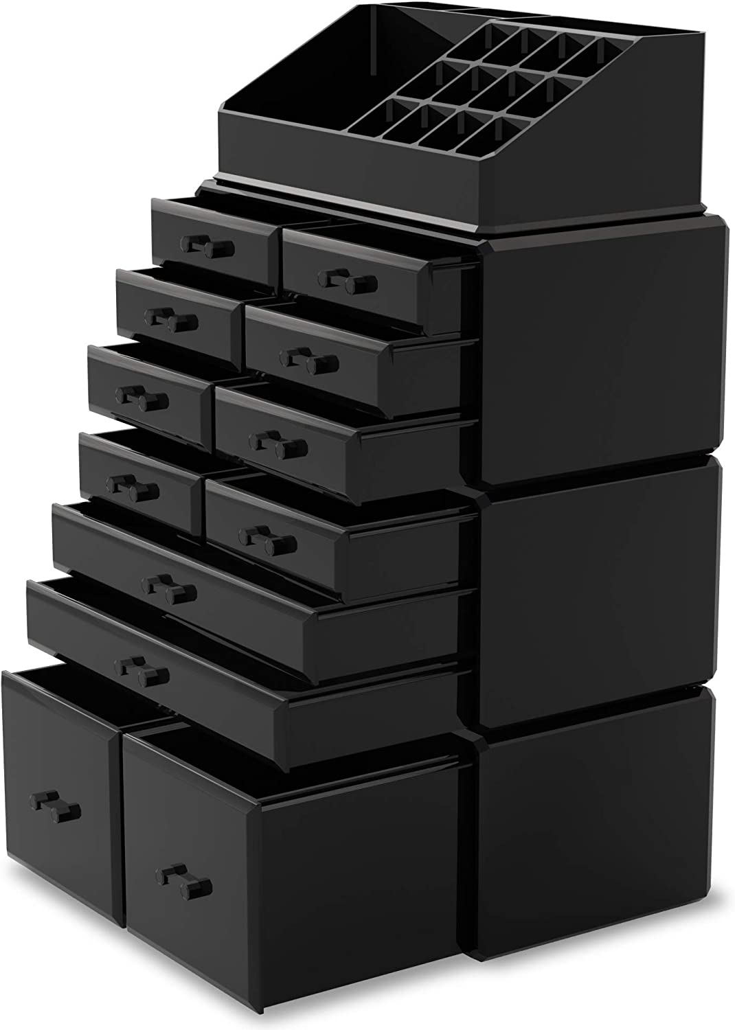 Makeup Cosmetic Organizer Storage with 12 Drawers and Display Boxes - Black - Health & Beauty > Cosmetic Storage > Makeup Organisation & Storage - Rivercity House & Home Co. (ABN 18 642 972 209) - Affordable Modern Furniture Australia