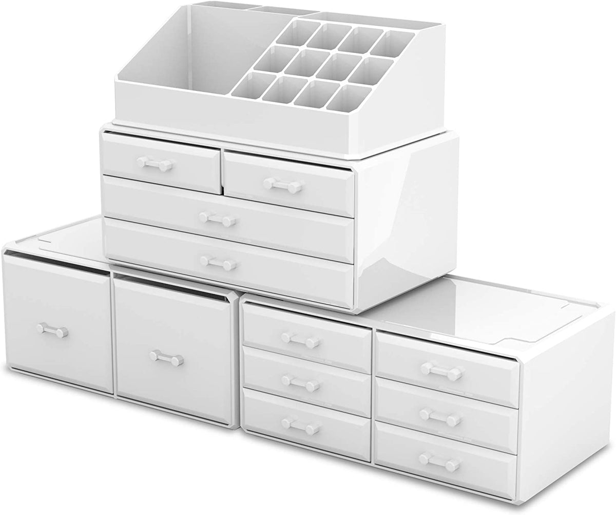 Makeup Cosmetic Organizer with 12 Drawers and 16 Compartments - White - Health & Beauty > Cosmetic Storage > Makeup Organisation & Storage - Rivercity House & Home Co. (ABN 18 642 972 209) - Affordable Modern Furniture Australia