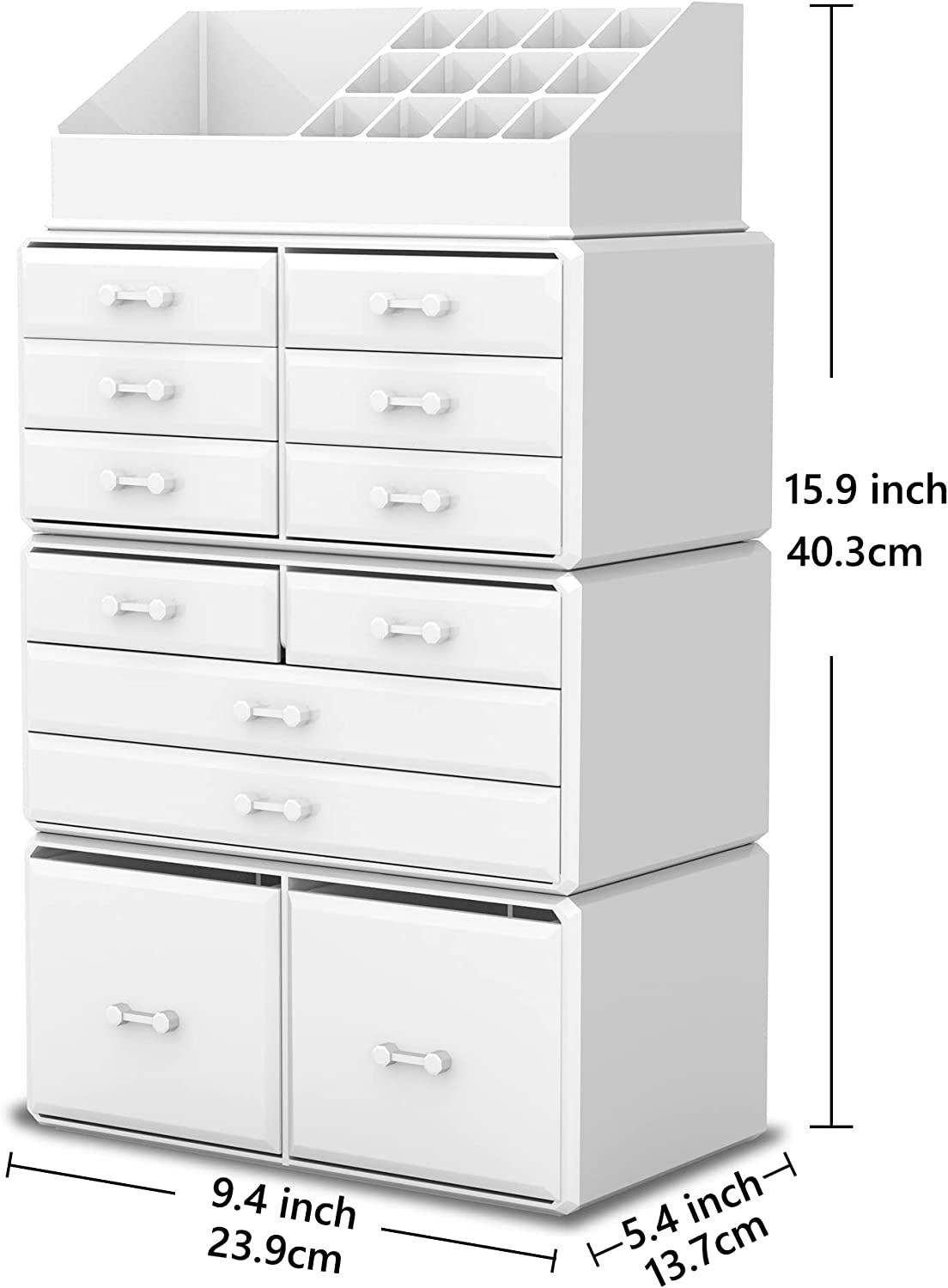 Makeup Cosmetic Organizer with 12 Drawers and 16 Compartments - White - Health & Beauty > Cosmetic Storage > Makeup Organisation & Storage - Rivercity House & Home Co. (ABN 18 642 972 209) - Affordable Modern Furniture Australia