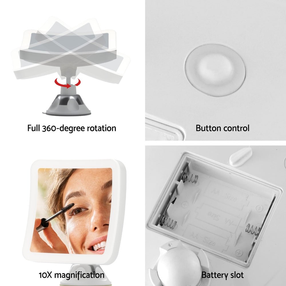 Makeup Mirror 10X Magnification LED Light Adjustable Rotation Cordless Suction Cup - Health & Beauty > Makeup > Makeup Mirrors - Rivercity House & Home Co. (ABN 18 642 972 209) - Affordable Modern Furniture Australia