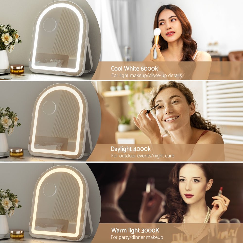 Makeup Mirror 35x45cm Dressing Vanity LED Stripe Light with 5x Magnification Rotation White Arch - Health & Beauty > Makeup > Makeup Mirrors - Rivercity House & Home Co. (ABN 18 642 972 209) - Affordable Modern Furniture Australia