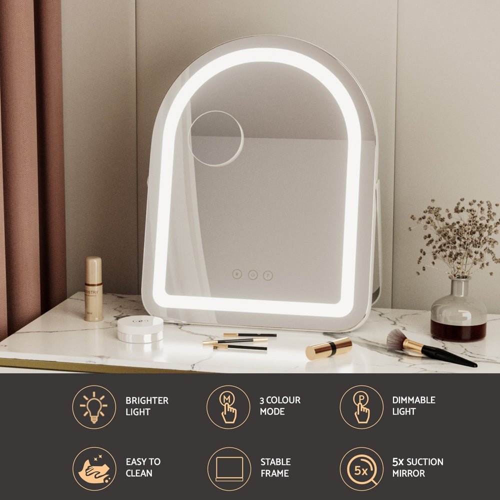 Makeup Mirror 35x45cm Dressing Vanity LED Stripe Light with 5x Magnification Rotation White Arch - Health & Beauty > Makeup > Makeup Mirrors - Rivercity House & Home Co. (ABN 18 642 972 209) - Affordable Modern Furniture Australia