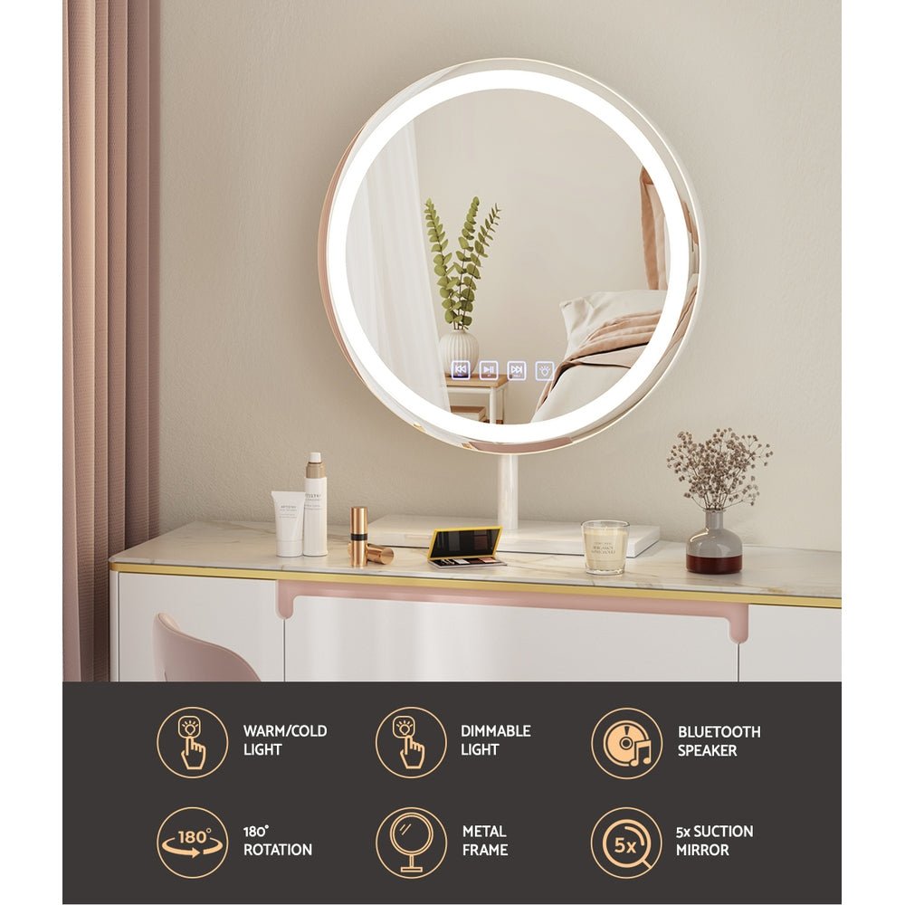 Makeup Mirror 40x40cm Hollywood Vanity with LED Light Tabletop Round - Home & Garden > Decor > Mirrors - Rivercity House & Home Co. (ABN 18 642 972 209) - Affordable Modern Furniture Australia