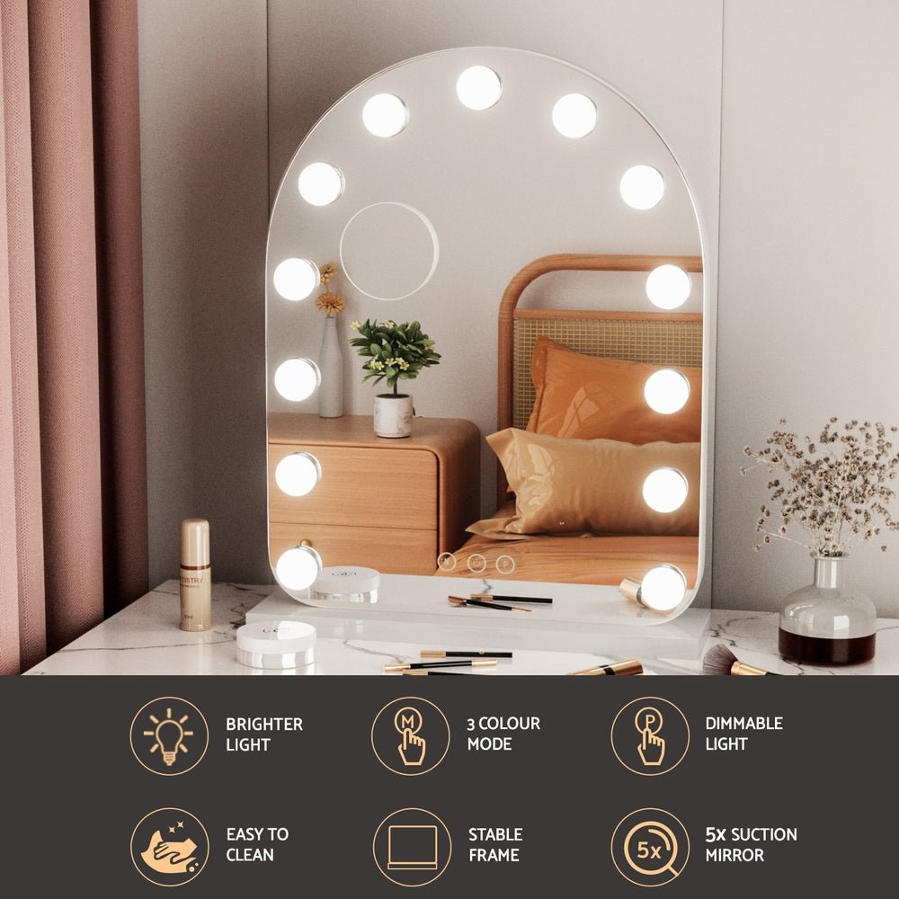 Makeup Mirror 40x50cm Dressing Vanity LED Bulb Light with 5x Magnification White Arch - Health & Beauty > Makeup > Makeup Mirrors - Rivercity House & Home Co. (ABN 18 642 972 209) - Affordable Modern Furniture Australia