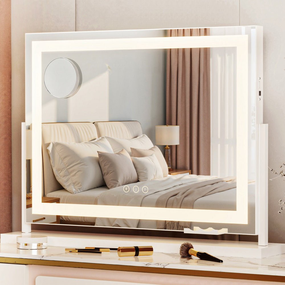 Makeup Mirror 58x46cm 360～ Rotatable Vanity Mirror with Lights Bright Light Strip Adjustable - Health & Beauty > Makeup > Makeup Mirrors - Rivercity House & Home Co. (ABN 18 642 972 209) - Affordable Modern Furniture Australia