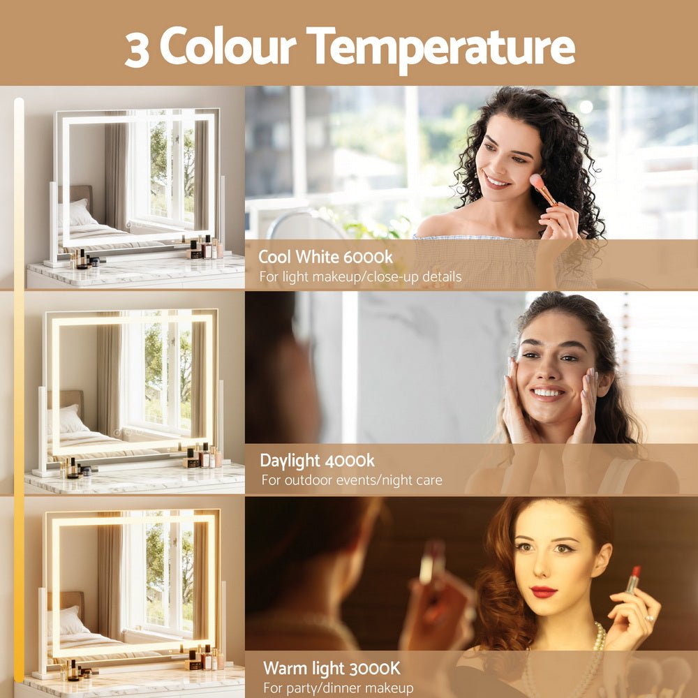 Makeup Mirror 58x46cm 360～ Rotatable Vanity Mirror with Lights Bright Light Strip Adjustable - Health & Beauty > Makeup > Makeup Mirrors - Rivercity House & Home Co. (ABN 18 642 972 209) - Affordable Modern Furniture Australia