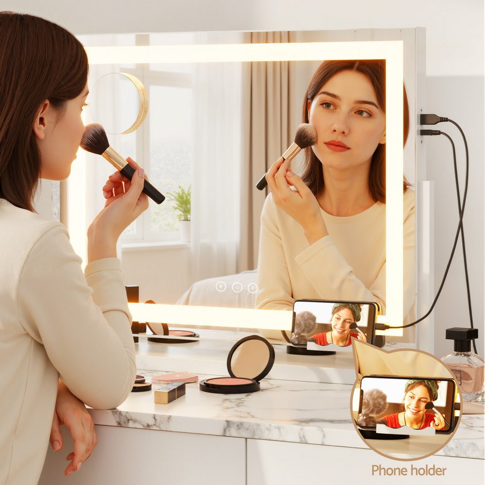 Makeup Mirror 58x46cm 360～ Rotatable Vanity Mirror with Lights Bright Light Strip Adjustable - Health & Beauty > Makeup > Makeup Mirrors - Rivercity House & Home Co. (ABN 18 642 972 209) - Affordable Modern Furniture Australia