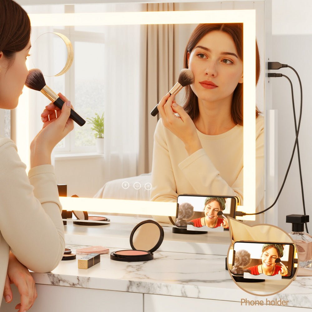 Makeup Mirror 80x58cm 360～ Rotatable Vanity Mirror with Lights Bright Light Strip Adjustable - Health & Beauty > Makeup > Makeup Mirrors - Rivercity House & Home Co. (ABN 18 642 972 209) - Affordable Modern Furniture Australia