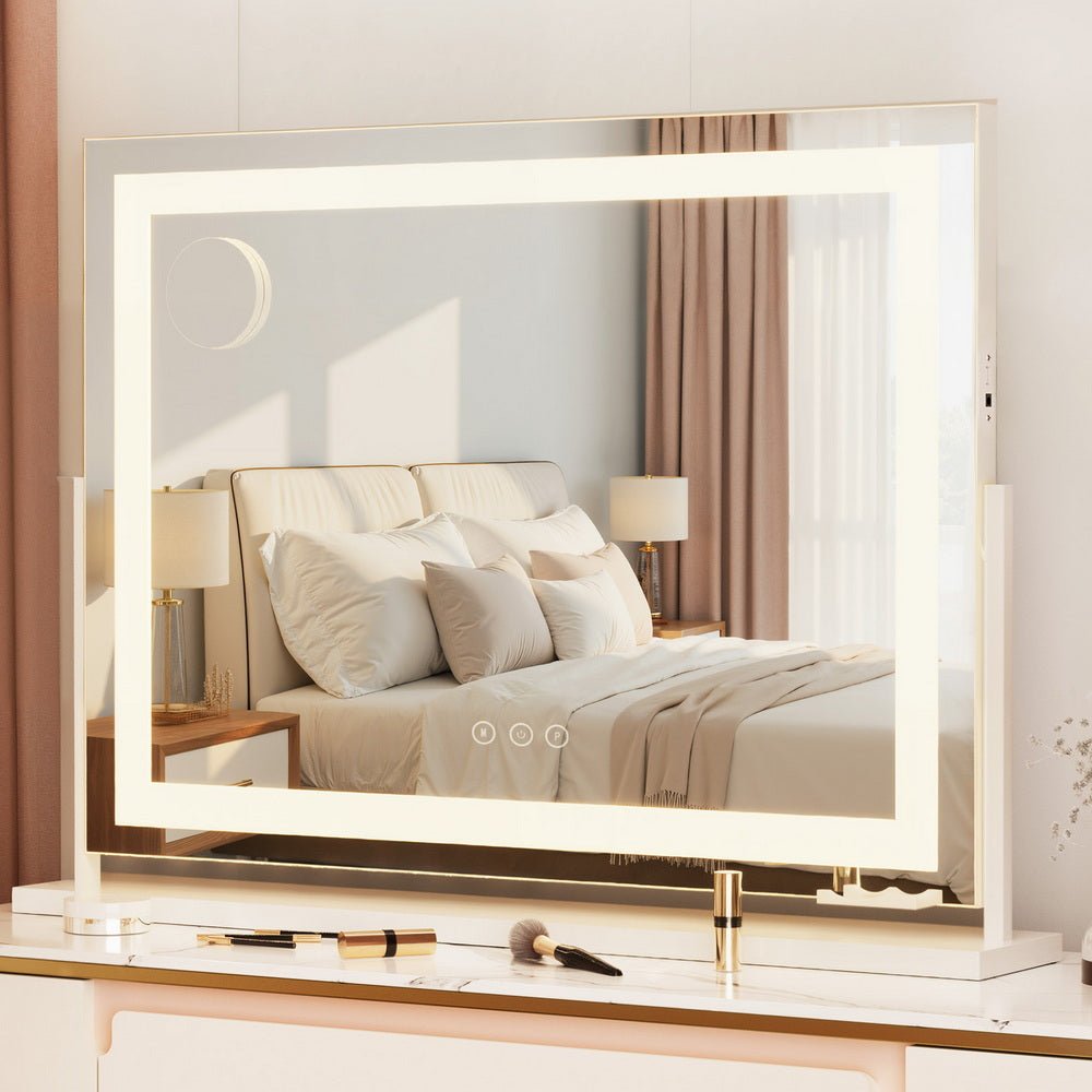 Makeup Mirror 80x58cm 360～ Rotatable Vanity Mirror with Lights Bright Light Strip Adjustable - Health & Beauty > Makeup > Makeup Mirrors - Rivercity House & Home Co. (ABN 18 642 972 209) - Affordable Modern Furniture Australia